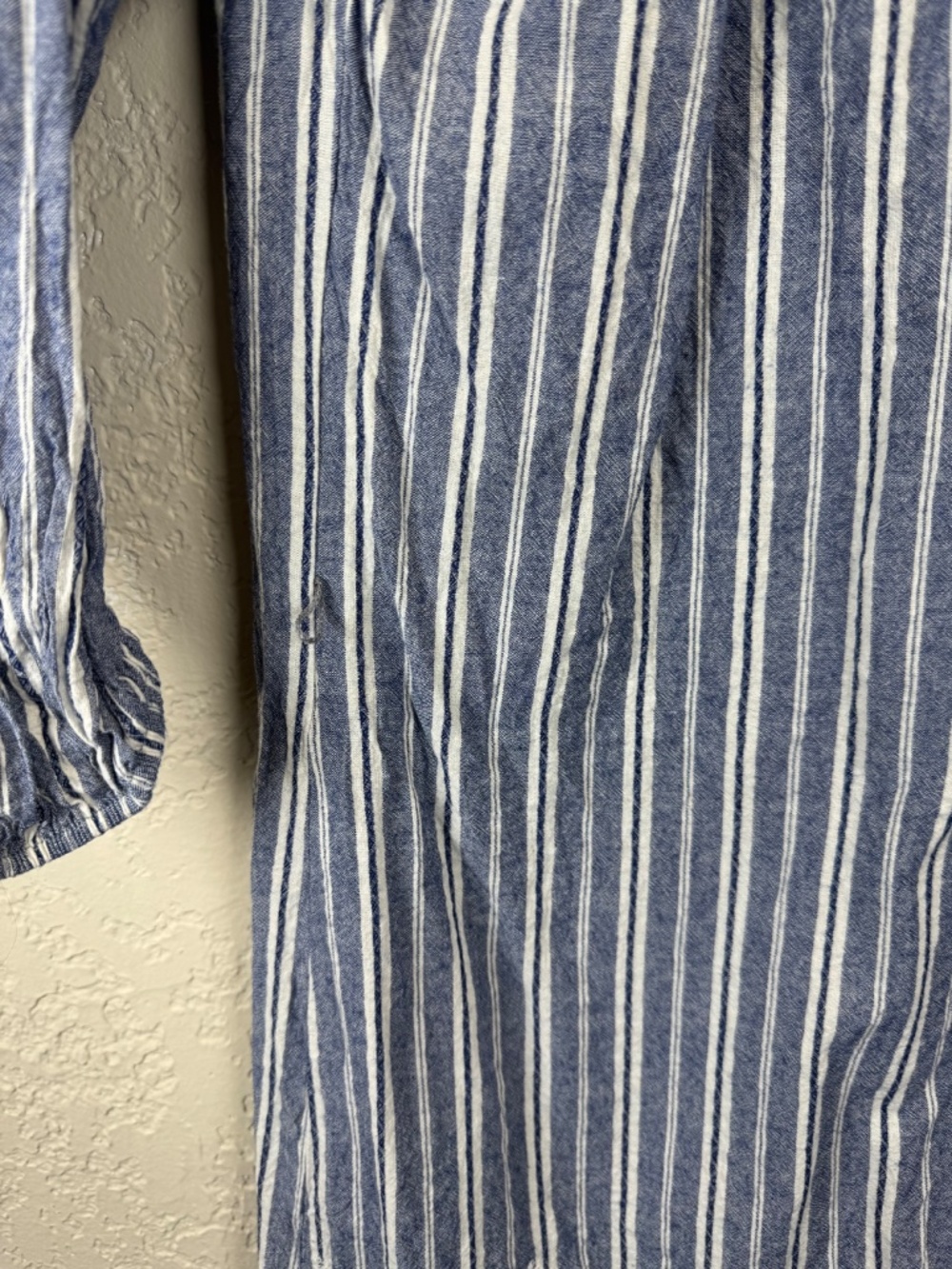 Renee C Blue Stripe Embroidered Cotton Shift Dress Boho Size Small - Picture 3 of 11